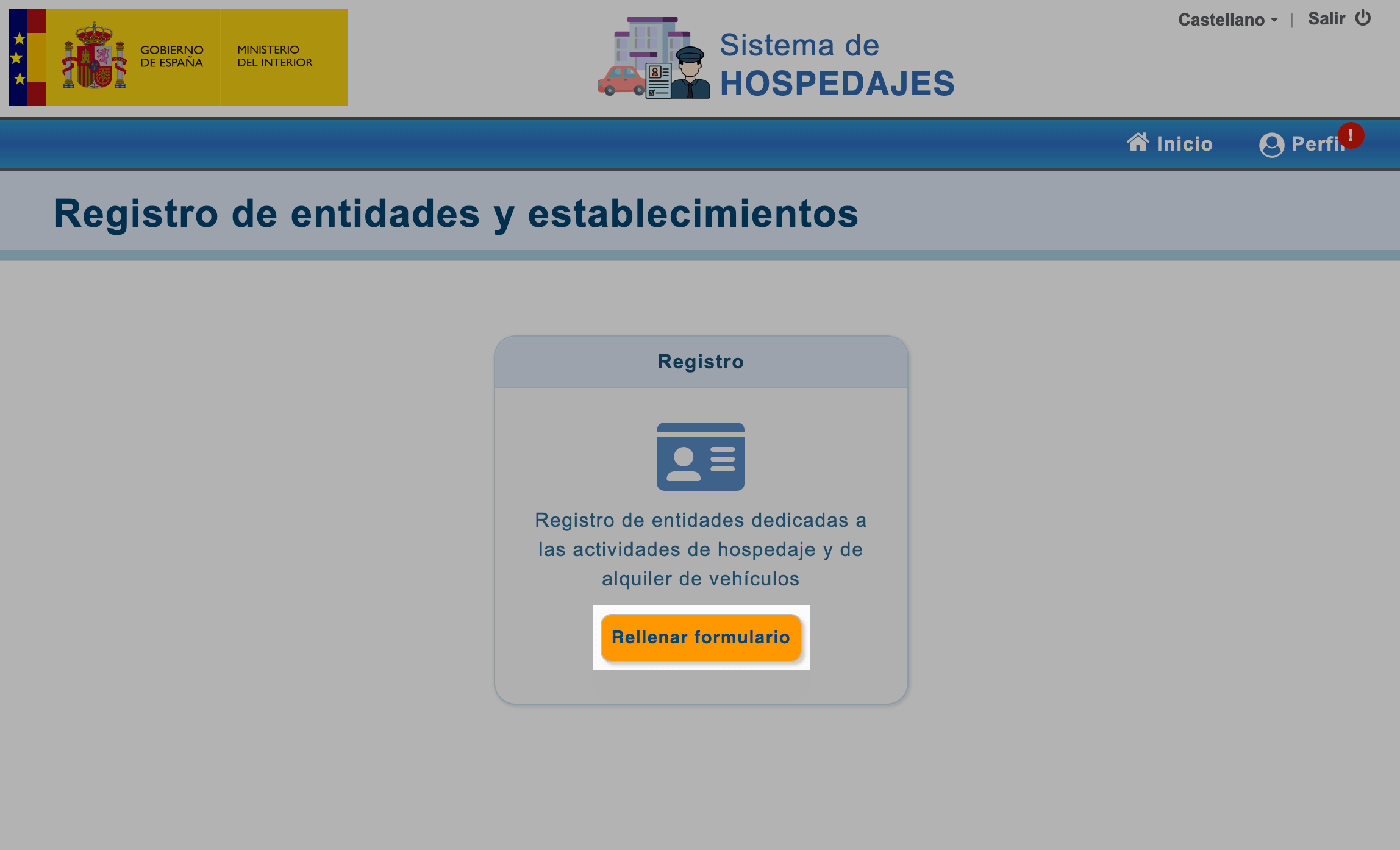 Inicio del formulario de registro en SES Hospedajes